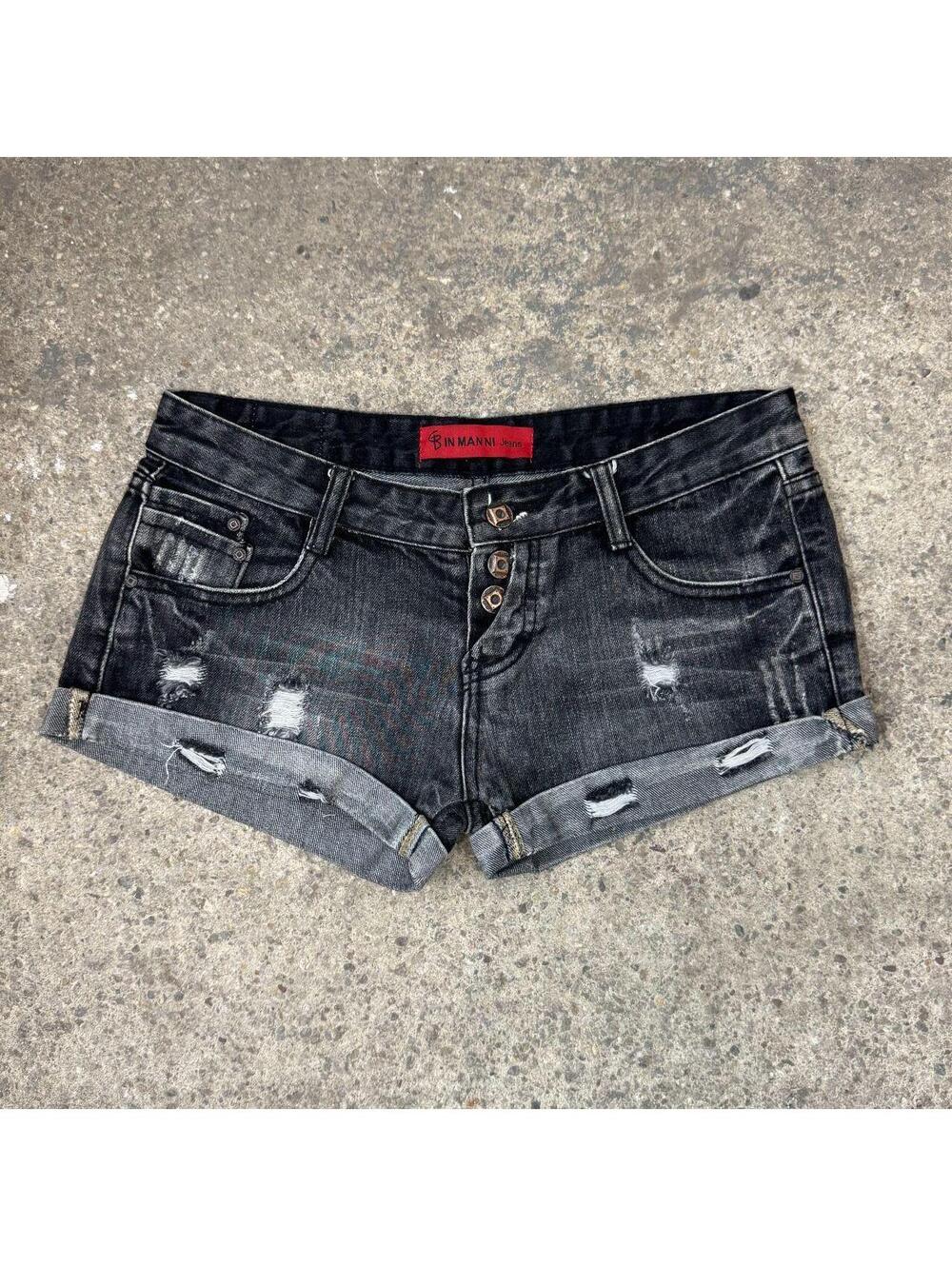 Vintage Y2K Low Rise Denim Micro Shorts Black/Grey